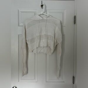 Cropped knit long sleeve hooded sweater